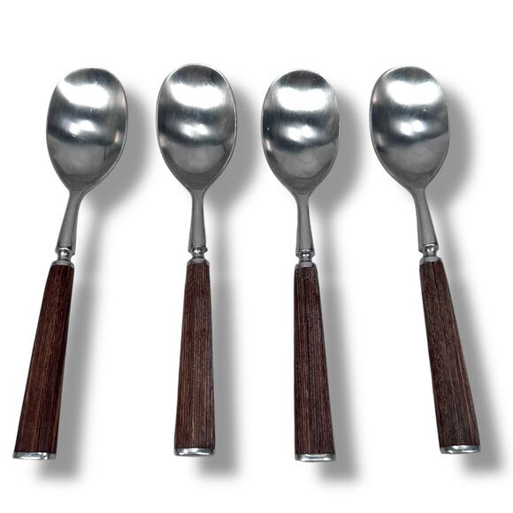 Vintage MCM Dansk Wood Stainless Steel Teaspoons Jens Quistgaard Lot of 4 Spoons - Picture 1 of 8